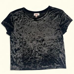 Bongo Black Crushed Velvet Crop Top Y2K Grunge Goth 90s Soft Stretch Tee XL